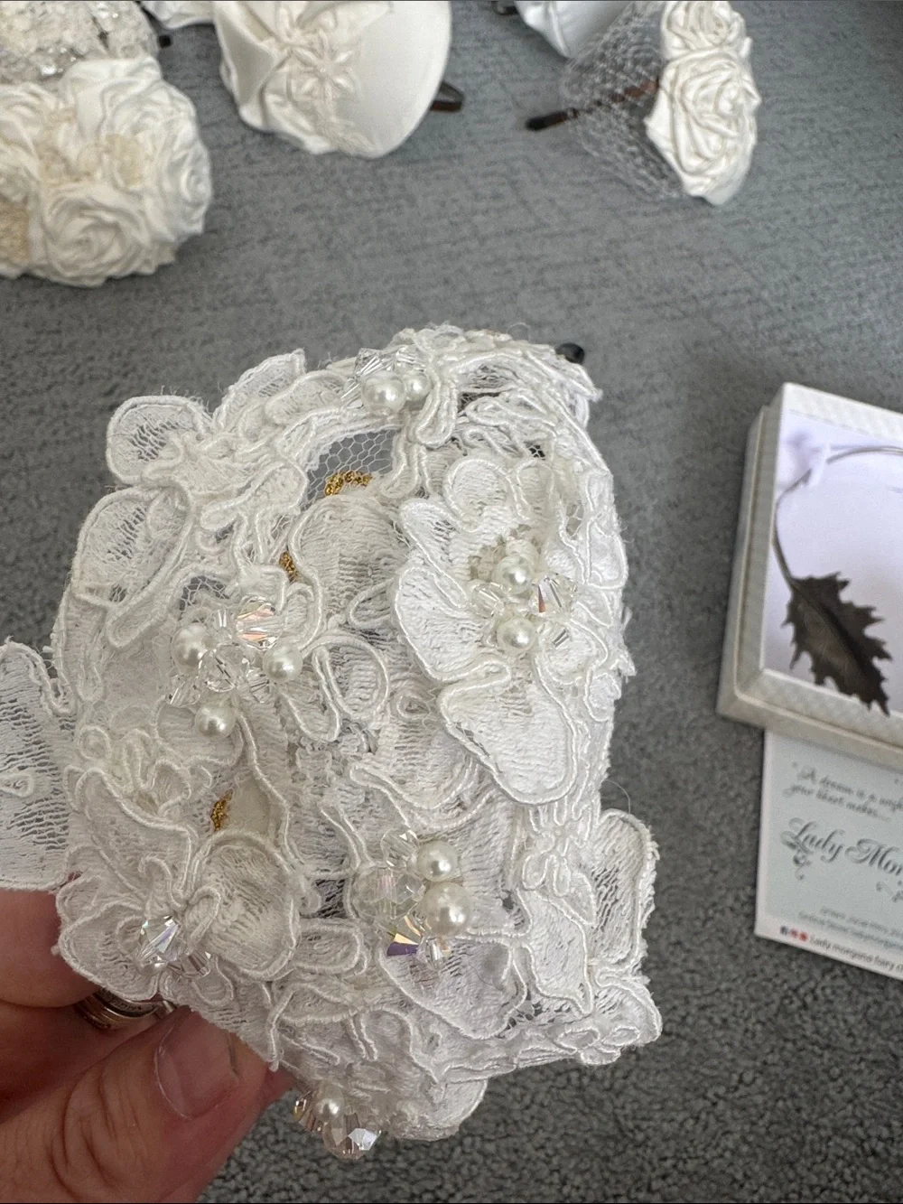 Ivory Lace Floral Beaded Headband